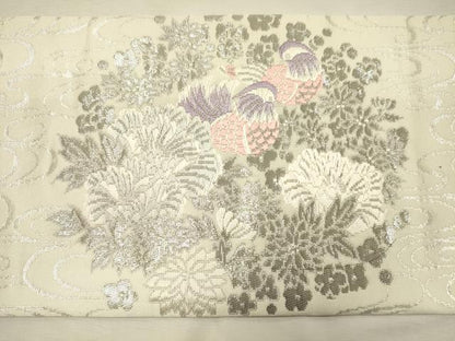 平和屋着物◎九寸名古屋帯　唐織　流水鴛鴦花文　プラチナ箔　正絹　逸品　DABJ2724ya