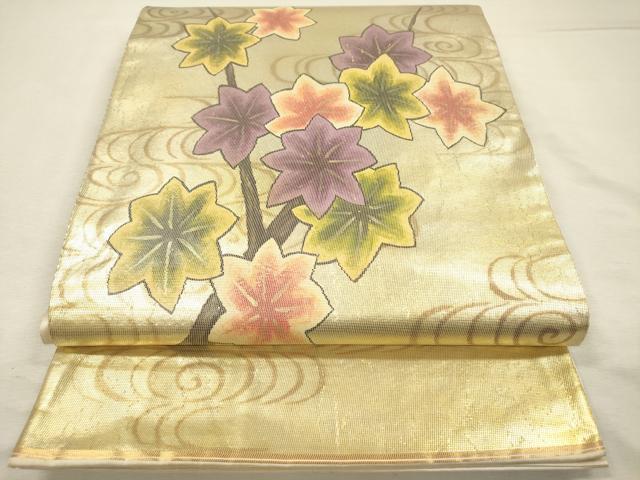 平和屋着物◎太鼓柄袋帯　枝花文　金彩　正絹　逸品　DABJ2726ya