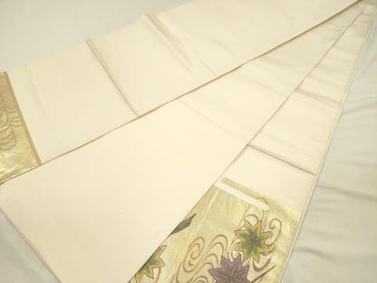 平和屋着物◎太鼓柄袋帯　枝花文　金彩　正絹　逸品　DABJ2726ya
