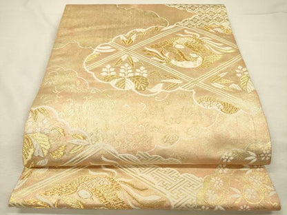 平和屋着物◎六通柄袋帯　唐織　花鳥唐草文　金糸　引箔　正絹　逸品　DABJ2731ya