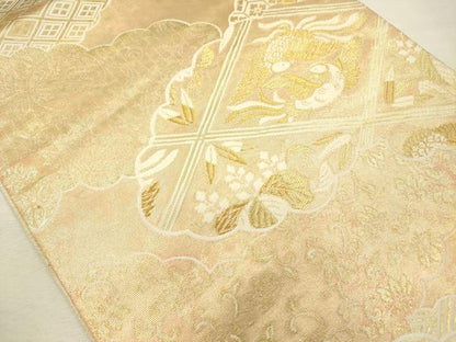 平和屋着物◎六通柄袋帯　唐織　花鳥唐草文　金糸　引箔　正絹　逸品　DABJ2731ya