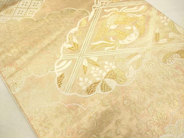 平和屋着物◎六通柄袋帯　唐織　花鳥唐草文　金糸　引箔　正絹　逸品　DABJ2731ya
