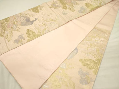 平和屋着物◎六通柄袋帯　唐織　花鳥画園　九百錦　金銀糸　正絹　逸品　DABJ2733ya