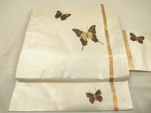 平和屋着物◎九寸名古屋帯　舞蝶文　螺鈿箔　金彩　正絹　逸品　DABJ2737ya