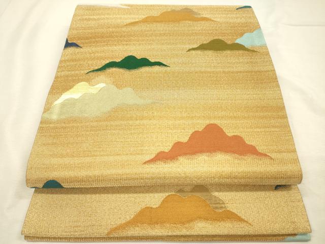 平和屋着物◎全通柄袋帯　風景文　井筒工芸謹製　金糸　正絹　逸品　DABJ2741ya