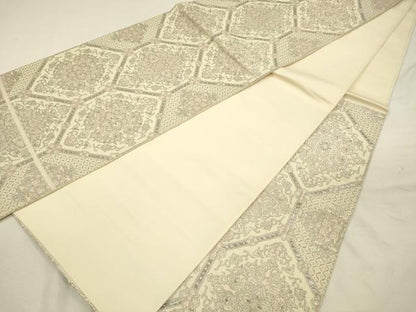 平和屋着物◎六通柄袋帯　正倉院花文　プラチナ箔　正絹　逸品　DABJ2745ya