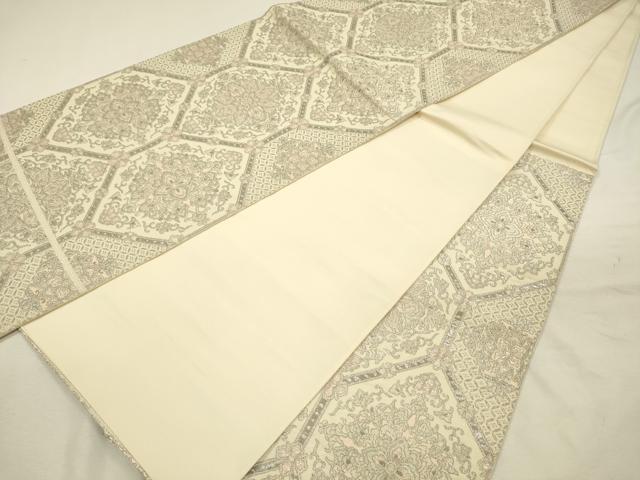平和屋着物◎六通柄袋帯　正倉院花文　プラチナ箔　正絹　逸品　DABJ2745ya