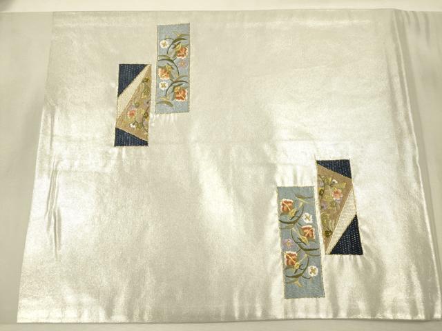 平和屋着物◎九寸開き名古屋帯　総刺繍　短冊花文　金糸　正絹　逸品　DABJ2750ya