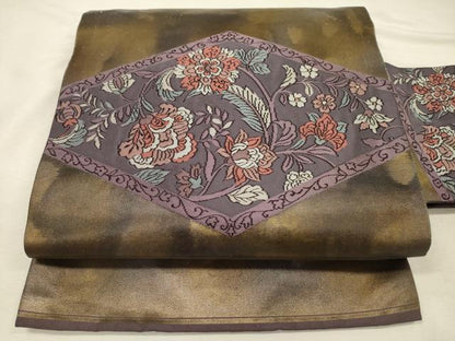 平和屋着物◎九寸名古屋帯　更紗花唐草文　正絹　逸品　DABJ2751ya
