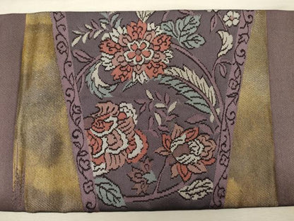 平和屋着物◎九寸名古屋帯　更紗花唐草文　正絹　逸品　DABJ2751ya