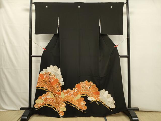 平和屋着物■豪華黒留袖　駒刺繍　花松文　金彩　正絹　逸品　DABJ2754ya
