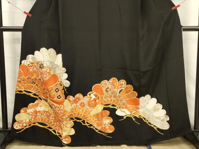 平和屋着物■豪華黒留袖　駒刺繍　花松文　金彩　正絹　逸品　DABJ2754ya