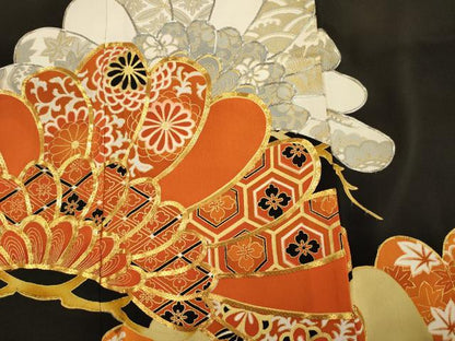 平和屋着物■豪華黒留袖　駒刺繍　花松文　金彩　正絹　逸品　DABJ2754ya