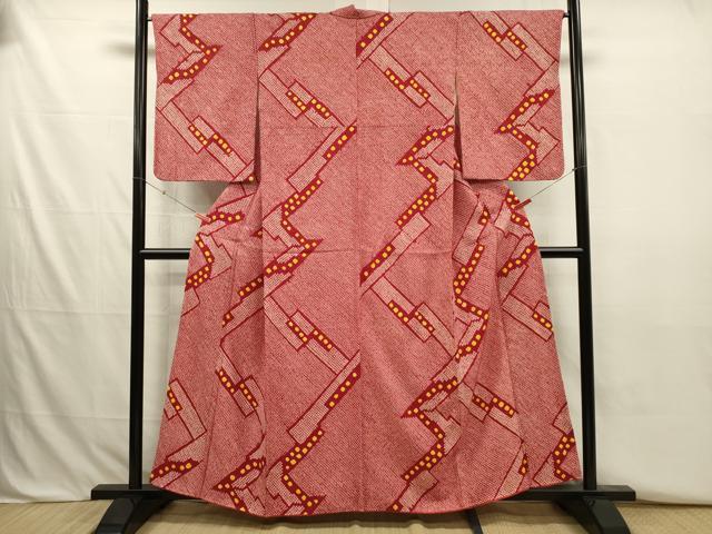 平和屋着物■上質な小紋　総絞り　幾何学文　正絹　逸品　DABJ2755ya