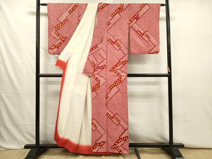 平和屋着物■上質な小紋　総絞り　幾何学文　正絹　逸品　DABJ2755ya