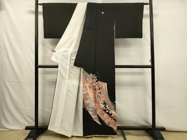 平和屋着物■豪華黒留袖　駒刺繍　花鼓文　枝梅　金彩　正絹　逸品　DABJ2760ya