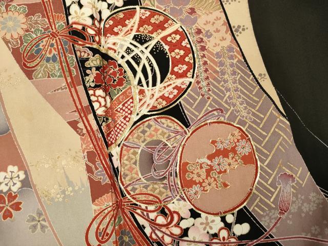 平和屋着物■豪華黒留袖　駒刺繍　花鼓文　枝梅　金彩　正絹　逸品　DABJ2760ya