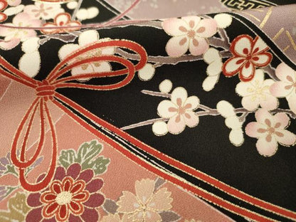 平和屋着物■豪華黒留袖　駒刺繍　花鼓文　枝梅　金彩　正絹　逸品　DABJ2760ya