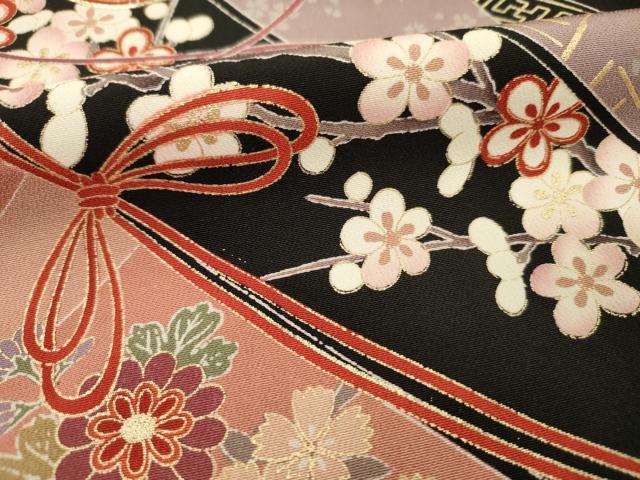 平和屋着物■豪華黒留袖　駒刺繍　花鼓文　枝梅　金彩　正絹　逸品　DABJ2760ya