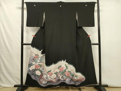 平和屋着物■豪華黒留袖　刺繍　花鳥文　銀糸　正絹　逸品　DABJ2763ya
