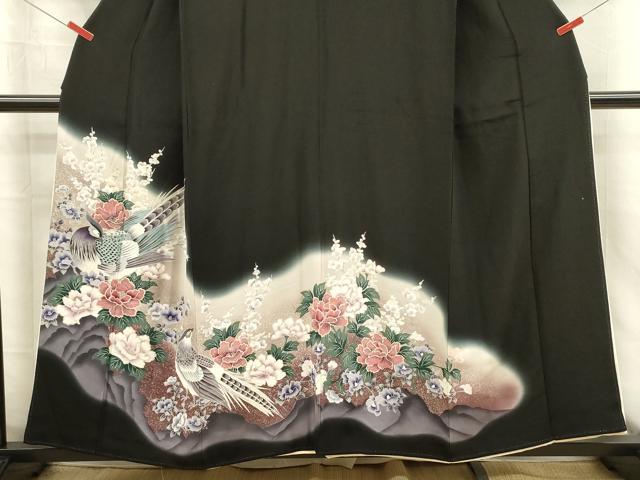 平和屋着物■豪華黒留袖　刺繍　花鳥文　銀糸　正絹　逸品　DABJ2763ya