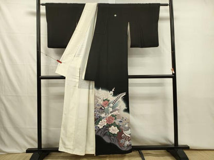平和屋着物■豪華黒留袖　刺繍　花鳥文　銀糸　正絹　逸品　DABJ2763ya