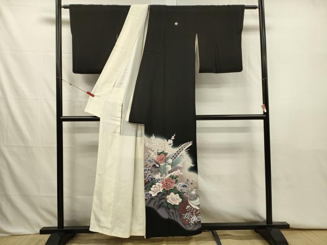平和屋着物■豪華黒留袖　刺繍　花鳥文　銀糸　正絹　逸品　DABJ2763ya