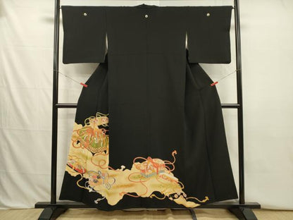 平和屋着物■豪華黒留袖　花文箱文　鳳凰　金彩　正絹　逸品　DABJ2767ya