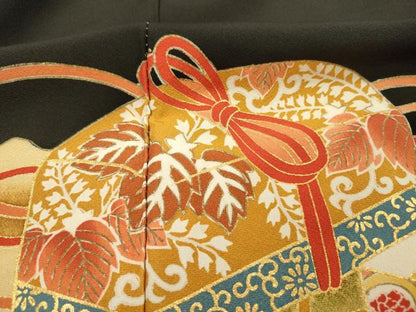 平和屋着物■豪華黒留袖　花文箱文　鳳凰　金彩　正絹　逸品　DABJ2767ya