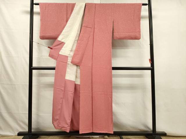 平和屋着物■上質な色無地　花唐草地紋　甚三紅色　正絹　逸品　DABJ2772ya