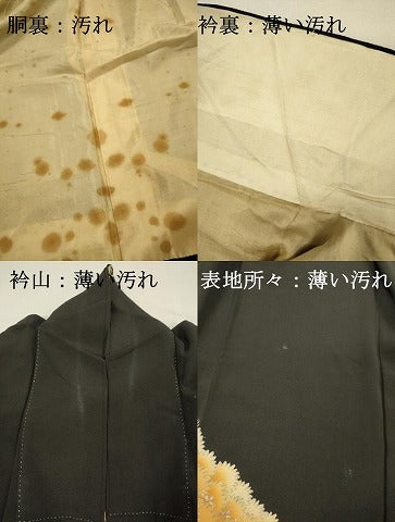 平和屋着物■豪華黒留袖　刺繍　尾長鳥　枝松　金彩　正絹　逸品　DABJ2776ya