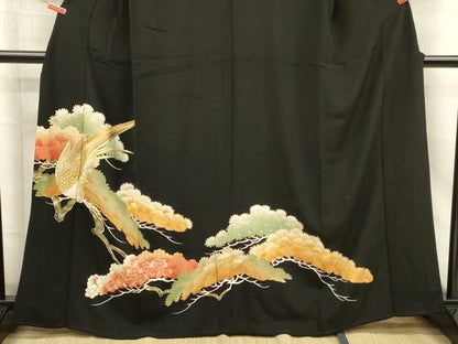 平和屋着物■豪華黒留袖　刺繍　尾長鳥　枝松　金彩　正絹　逸品　DABJ2776ya
