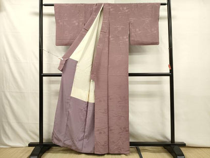 平和屋着物■上質な色無地　芝草地紋　梅鼠色　正絹　逸品　DABJ2777ya