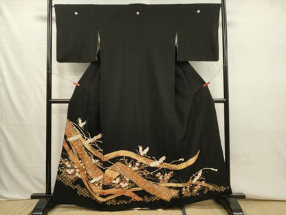 平和屋着物■豪華黒留袖　駒刺繍　飛鶴花熨斗文　金彩　正絹　逸品　DABJ2778ya