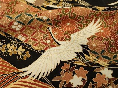 平和屋着物■豪華黒留袖　駒刺繍　飛鶴花熨斗文　金彩　正絹　逸品　DABJ2778ya