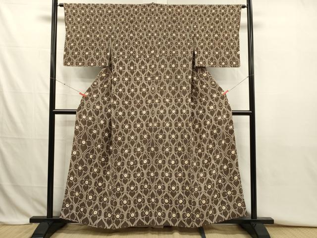 平和屋着物■上質な小紋　抽象花文　鹿の子　正絹　逸品　DABJ2783ya