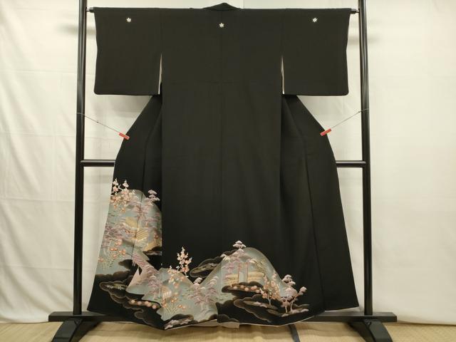 平和屋着物■豪華黒留袖　駒刺繍　風景花文　松竹梅　金彩　正絹　逸品　DABJ2785ya