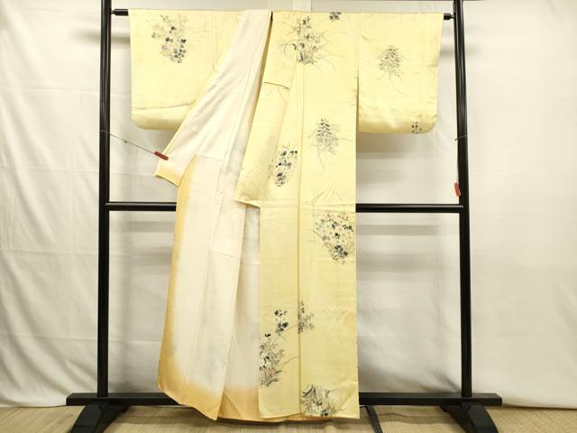 平和屋着物■上質な小紋　手描き　草花文　正絹　逸品　DABJ2788ya