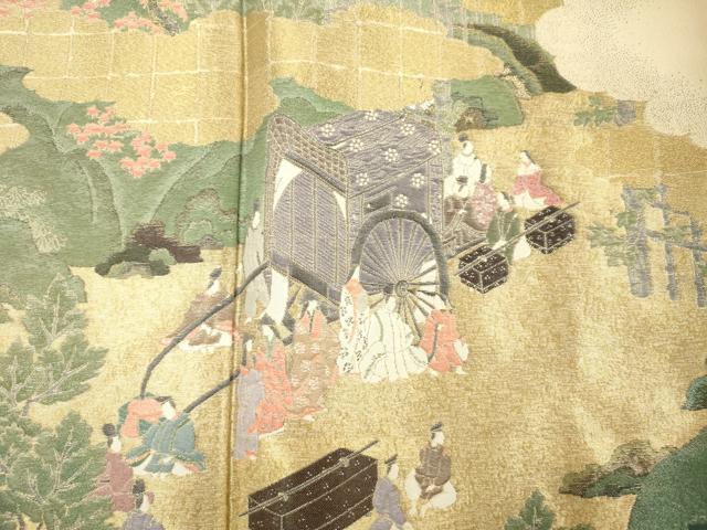 平和屋着物■豪華色留袖　寿光織　風景人物文　金糸　正絹　逸品　DABJ2791ya