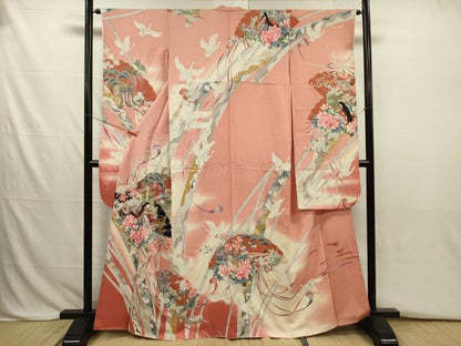 平和屋着物■豪華振袖　檜扇人物花鳥文　暈し染め　金彩　正絹　逸品　DABJ2792ya
