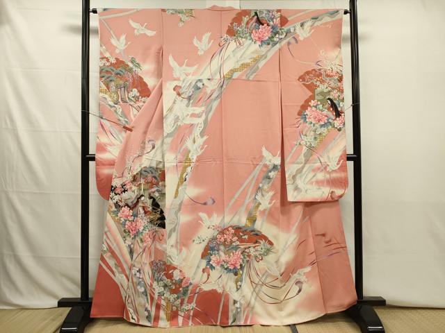 平和屋着物■豪華振袖　檜扇人物花鳥文　暈し染め　金彩　正絹　逸品　DABJ2792ya