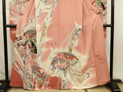 平和屋着物■豪華振袖　檜扇人物花鳥文　暈し染め　金彩　正絹　逸品　DABJ2792ya