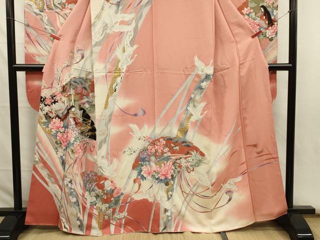 平和屋着物■豪華振袖　檜扇人物花鳥文　暈し染め　金彩　正絹　逸品　DABJ2792ya