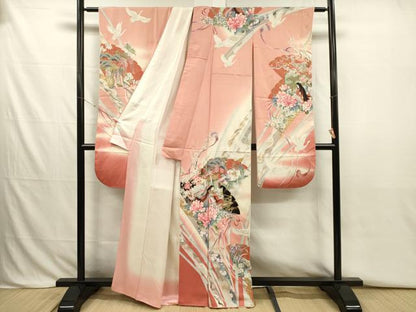 平和屋着物■豪華振袖　檜扇人物花鳥文　暈し染め　金彩　正絹　逸品　DABJ2792ya