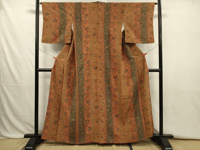 平和屋着物■上質な小紋　更紗花間道　お召縮緬　正絹　逸品　DABJ2803ya