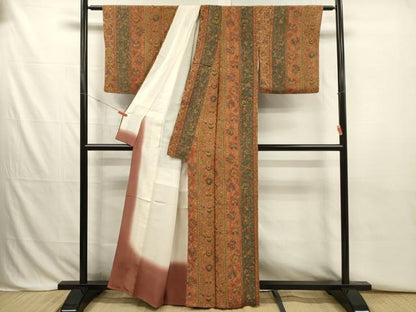 平和屋着物■上質な小紋　更紗花間道　お召縮緬　正絹　逸品　DABJ2803ya