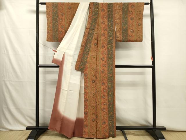 平和屋着物■上質な小紋　更紗花間道　お召縮緬　正絹　逸品　DABJ2803ya