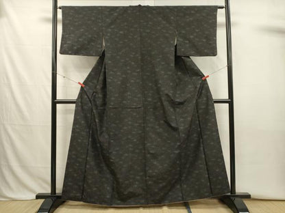 平和屋着物■上質な紬　笹の葉文　正絹　逸品　DABJ2807ya