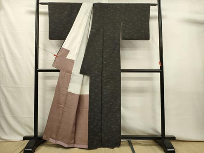 平和屋着物■上質な紬　笹の葉文　正絹　逸品　DABJ2807ya