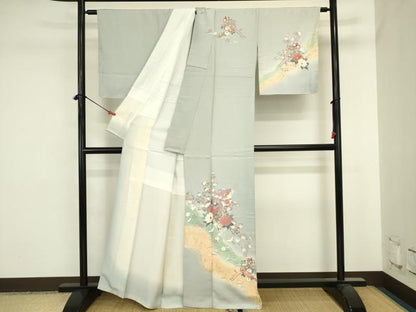 平和屋着物■訪問着　飛鶴御所車花文　暈し染め　金彩　正絹　逸品　DABJ2815ya